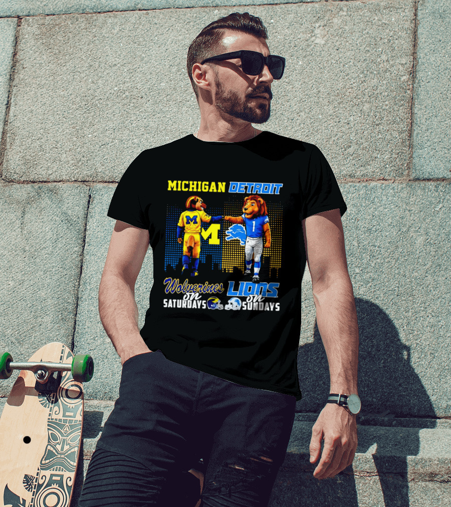 Michigan Wolverines Saturdays Detroit Lions Sundays Skyline T-Shirt
