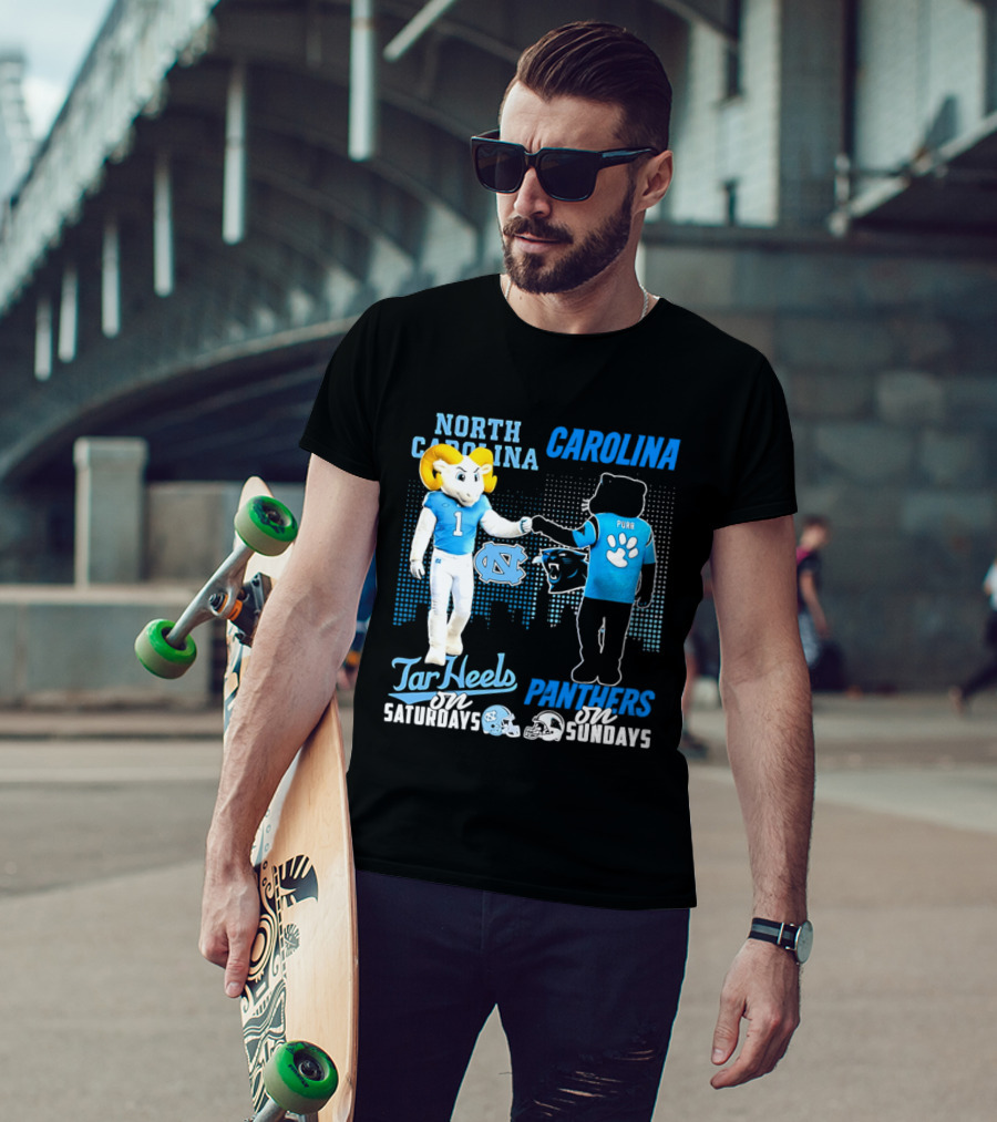 North Carolina Tar Heels Saturdays Carolina Panthers Sundays Skyline T-Shirt