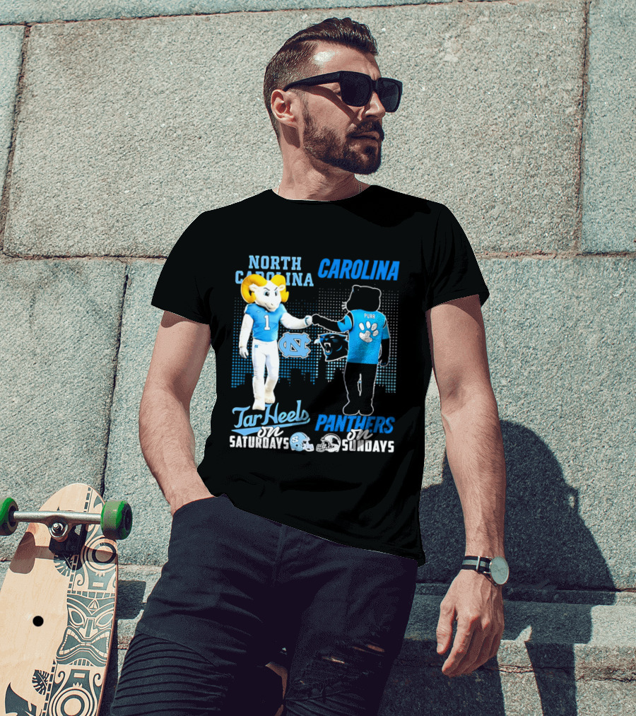 North Carolina Tar Heels Saturdays Carolina Panthers Sundays Skyline T-Shirt