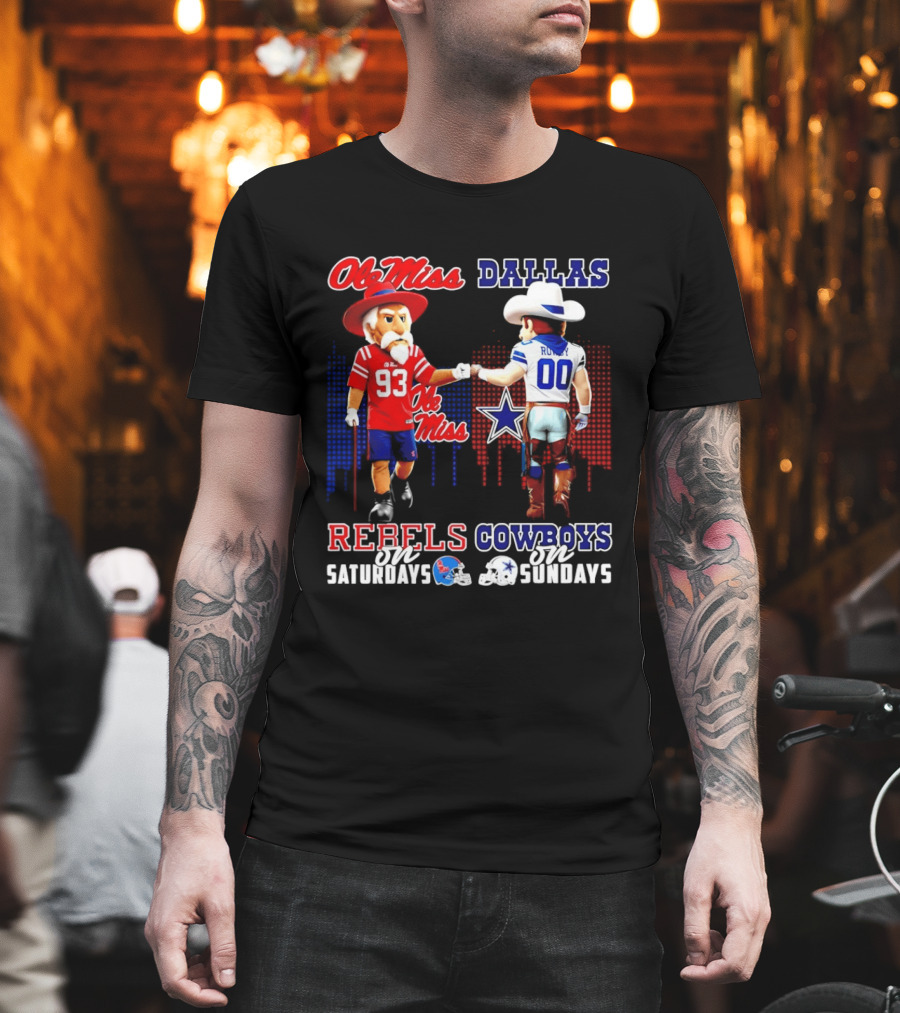Ole Miss Rebels Saturdays Vs Dallas Cowboys Sundays Unity Skyline T-Shirt