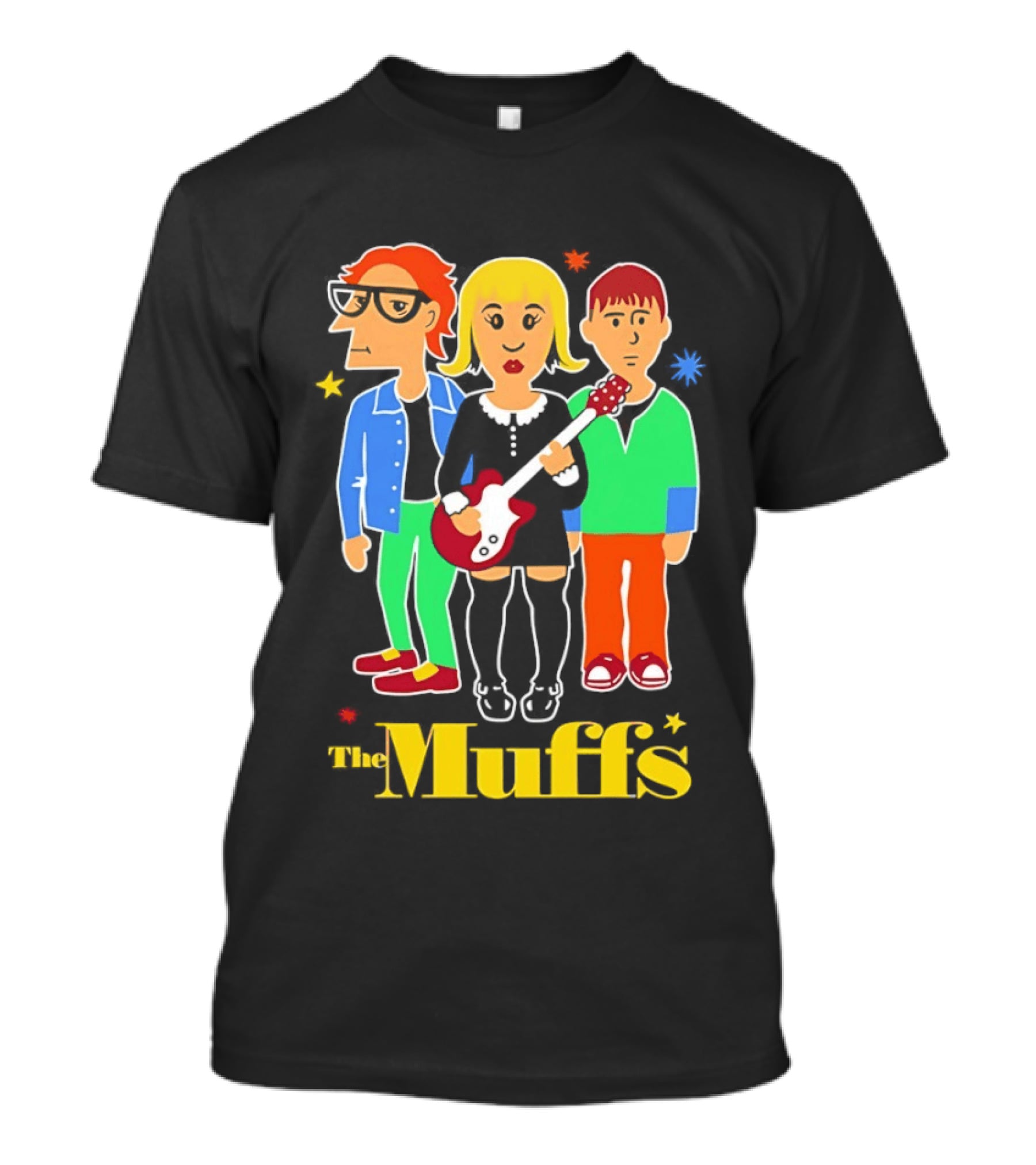The Muffs Cartoon Characters Ronnie Kim And Roy Playing Guitar T-Shirt