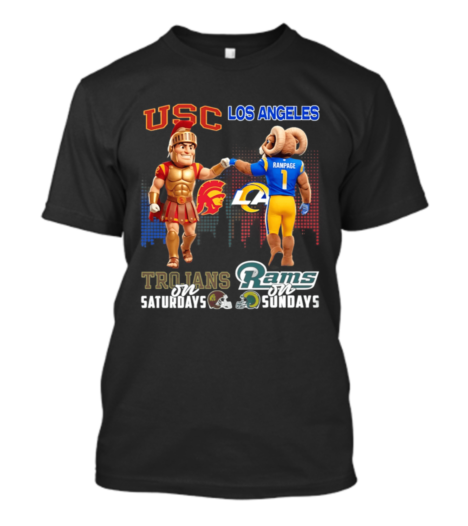 USC Trojans Trojans On Saturdays Los Angeles Rams Rams On Sundays Skyline T-Shirt