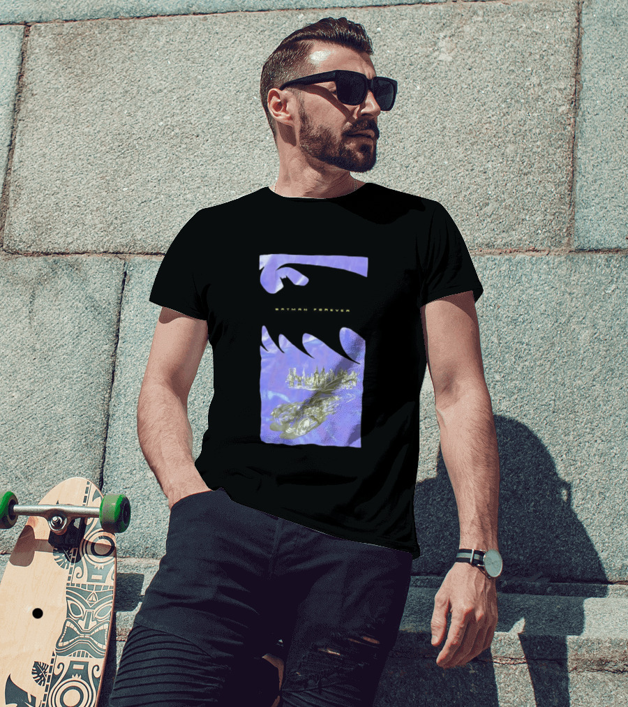 Photos Of A Batman Forever Gotham City Skyline Batmobile T-Shirt