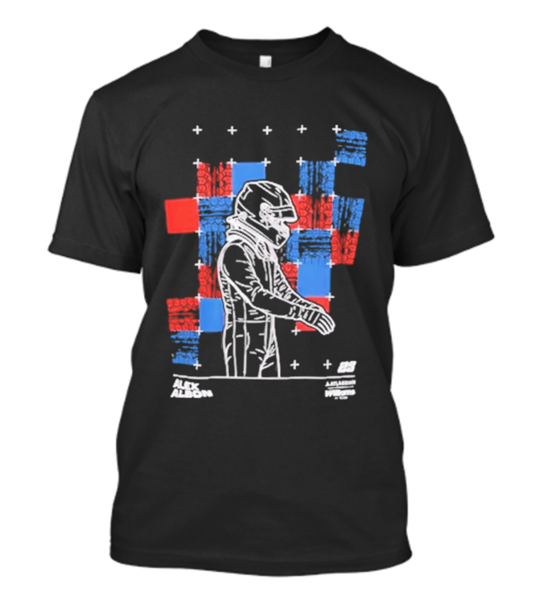 Rokit Williams Racing Reflo Alex Albon Racing Suit And Helmet Red Blue White T-Shirt