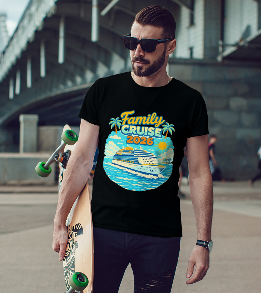 Family Cruise 2026 Vacation Matching Travel Trip Ship Ocean Palm Trees Sun T-Shirt