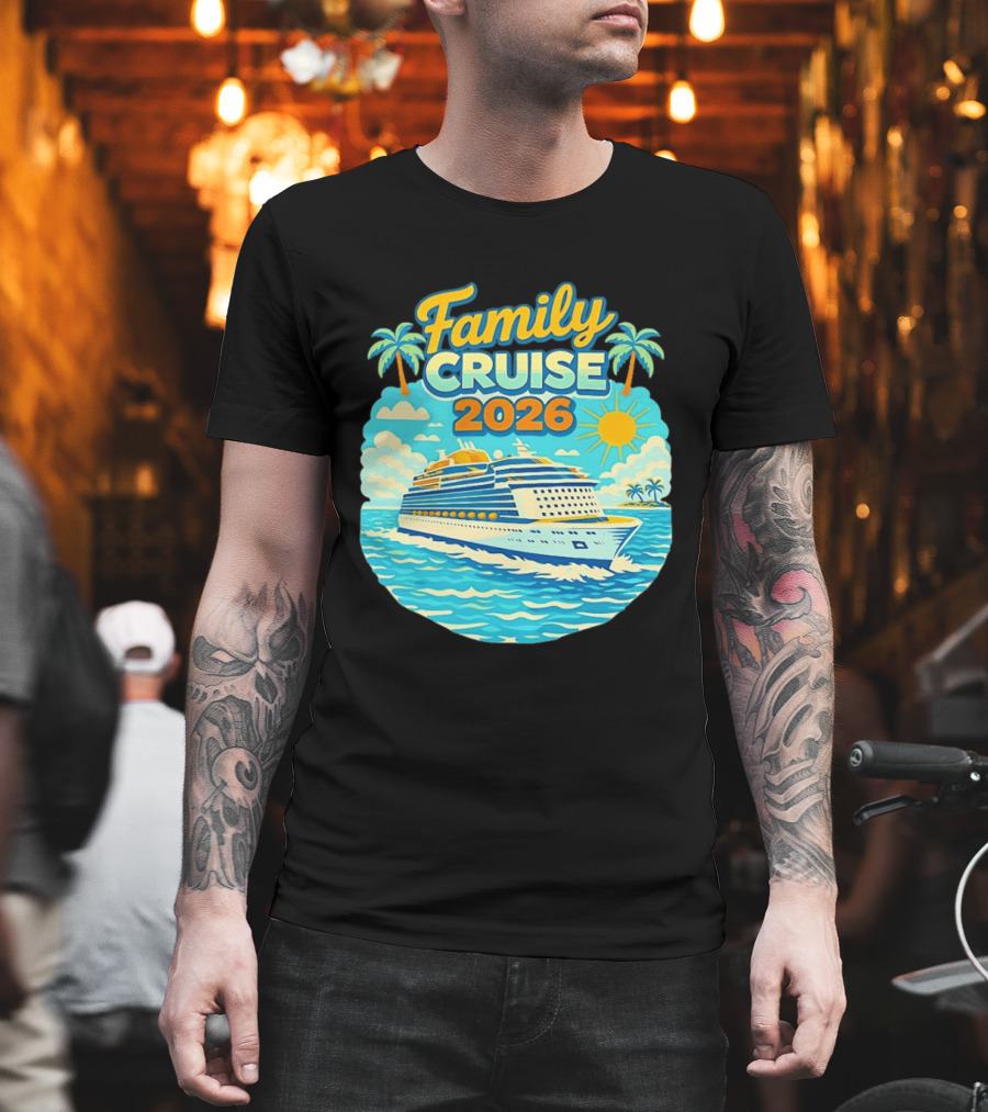 Family Cruise 2026 Vacation Matching Travel Trip Ship Ocean Palm Trees Sun T-Shirt