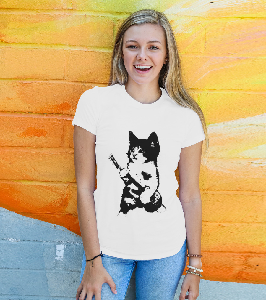 Rockstar Kitten Cat Playing Guitar Feline Musician T-Shirt