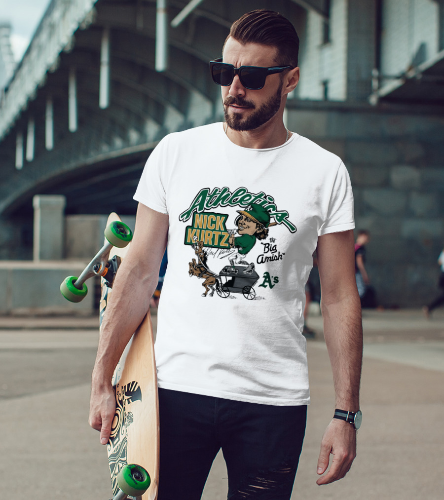 Nick Kurtz 16 Athletics Baseball The Big Amish Cartoon AS T-Shirt