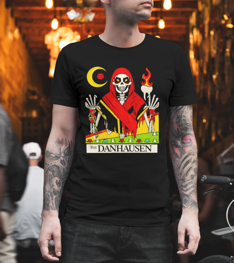 Skeleton in Red Outfit with Cursed WWE Tooth Danhausen T-Shirt