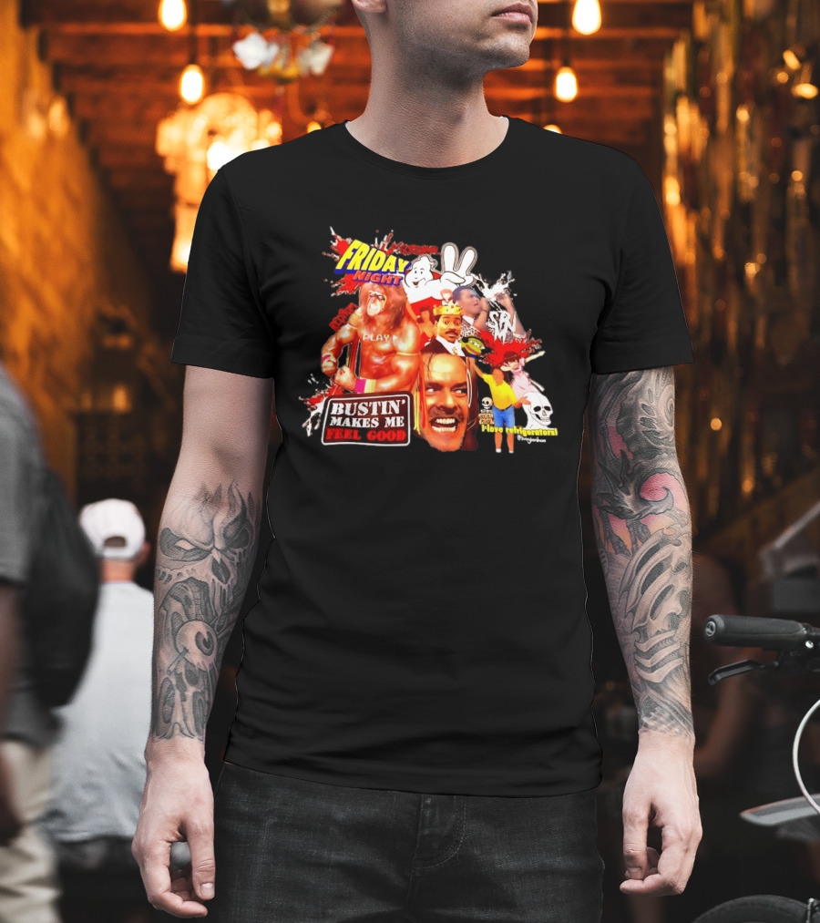 Friday Night Spook Man Bustin' Makes Me Feel Good Skeleton Lovers Retro Stars T-Shirt