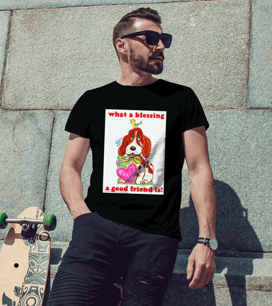 What A Blessing A Good Friend Is Dog And Bird Cartoon T-Shirt