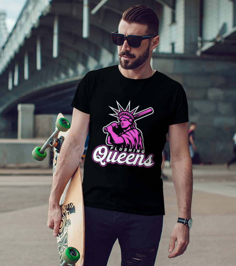 Flushing Queens Statue Of Liberty Baseball Bat Icon Mets T-Shirt