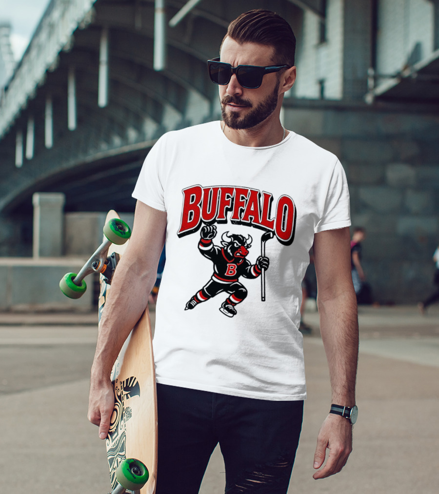 Buffalo Sabres Hockey Bull Holding Stick Retro Sports Team T-Shirt