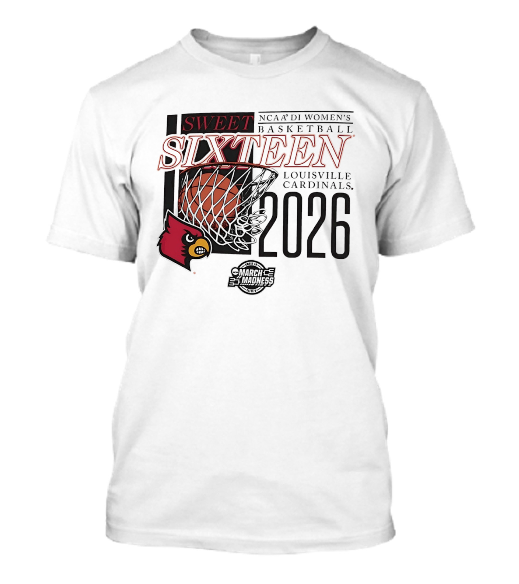 Sweet Sixteen 2026 NCAA DI Women's Basketball Louisville Cardinals College Bounders T-Shirt
