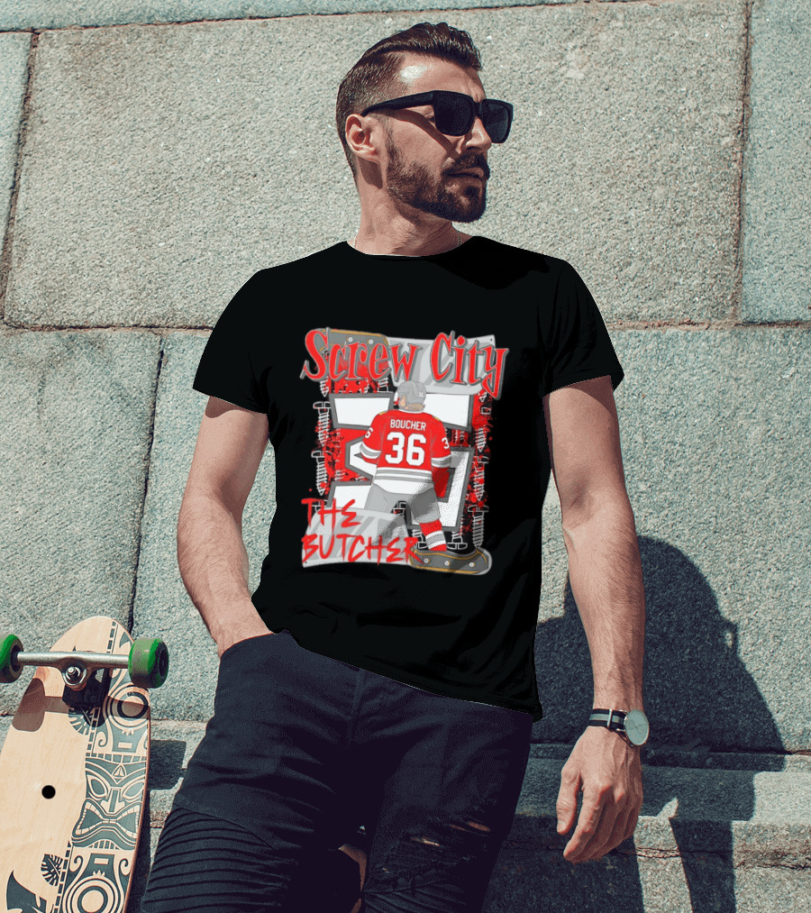 Screw City Boucher 36 The Butcher Rockford IceHogs Hockey T-Shirt