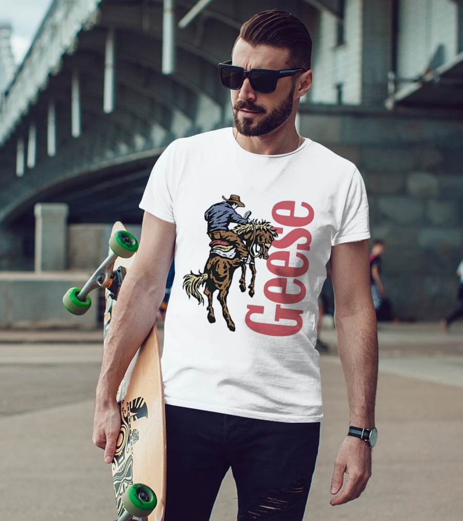 Geese Cowboy Riding Cartoon Adventure T-Shirt