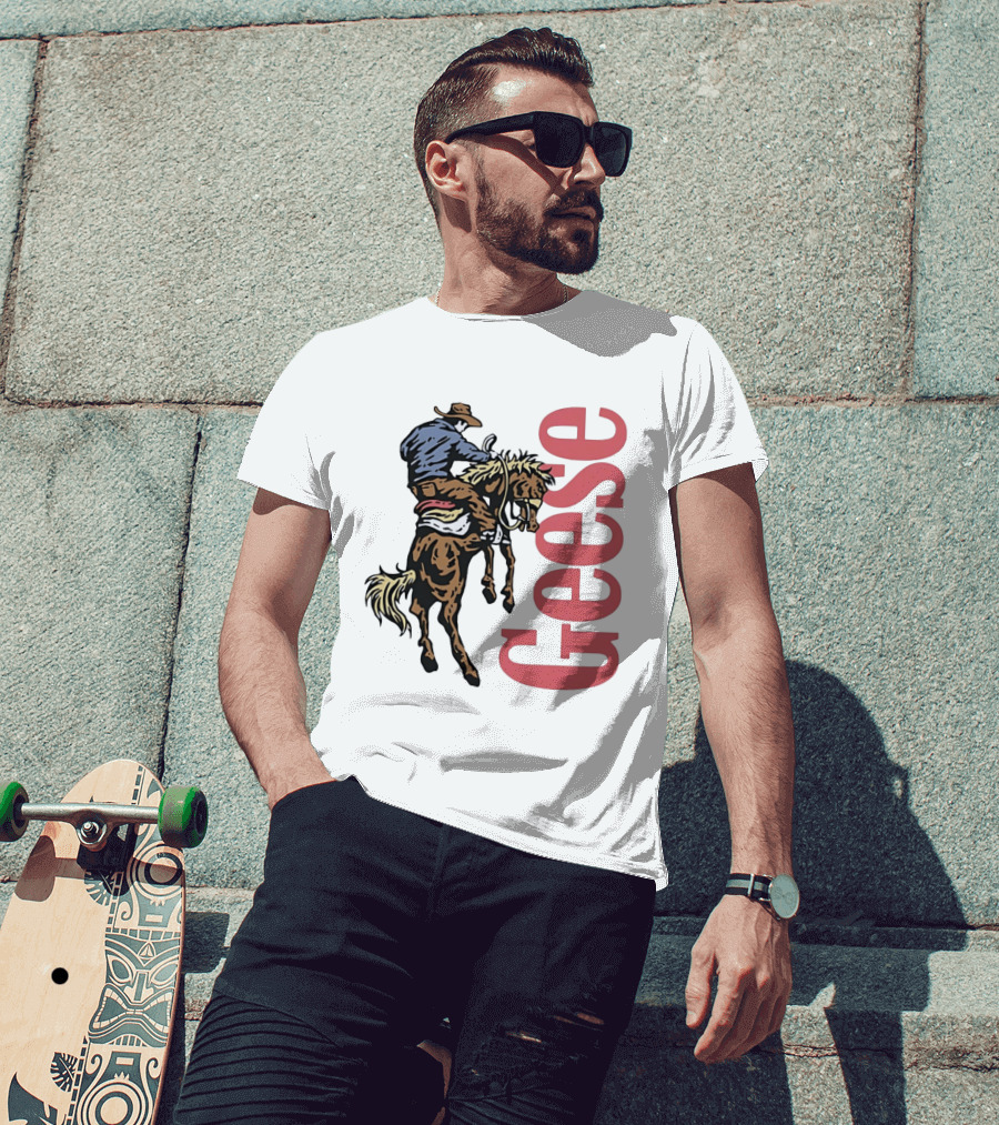 Geese Cowboy Riding Cartoon Adventure T-Shirt