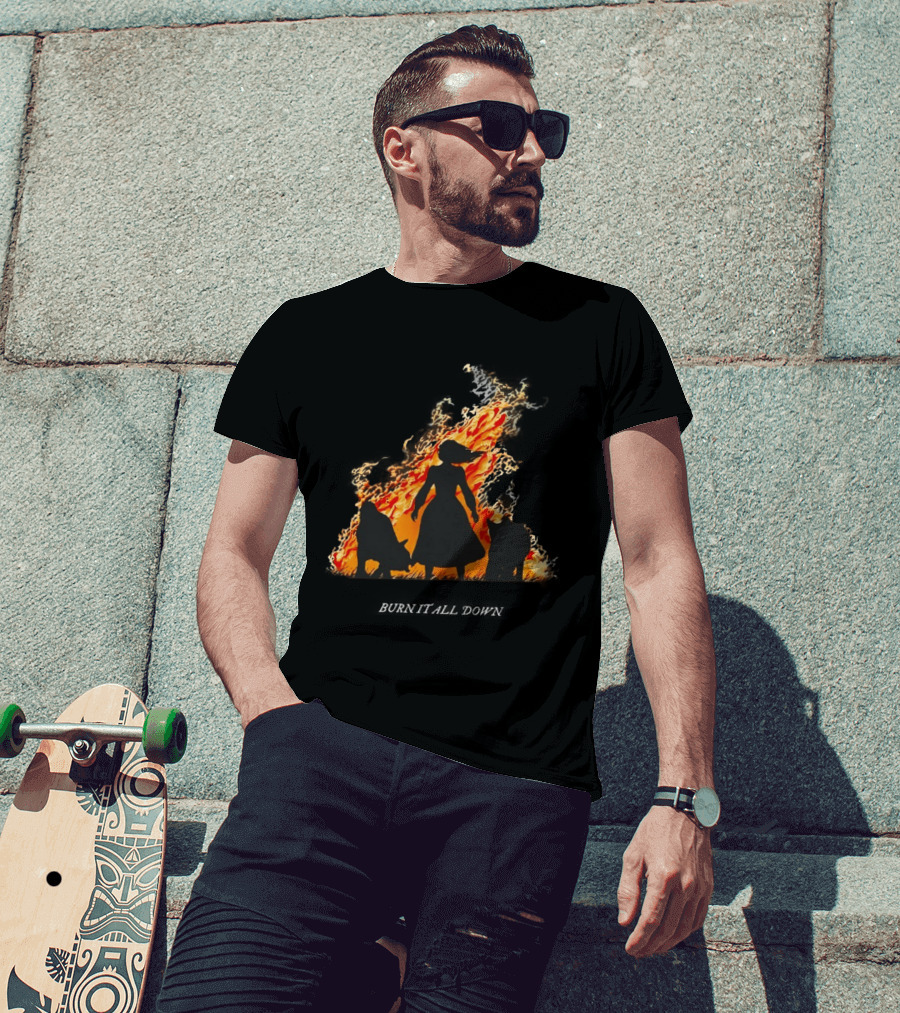 Burn It All Down Matriarchy Flames Woman Wolves T-Shirt