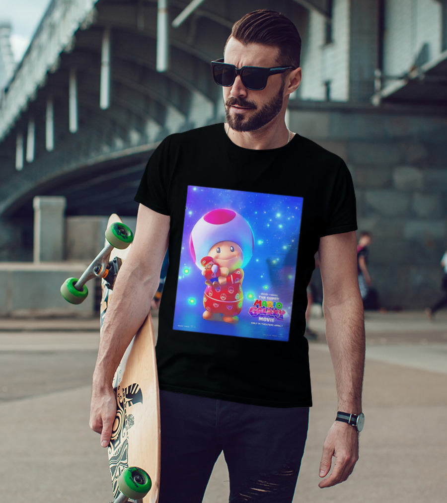 The Super Mario Galaxy Movie Toad Hugging Mario Pajamas Only In Theaters April 1 T-Shirt