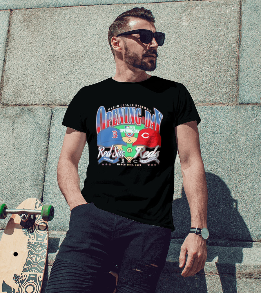 2026 Major League Baseball Opening Day Boston Red Sox Vs Cincinnati Reds March 30th T-Shirt