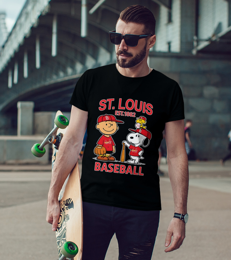 Charlie Brown Snoopy Woodstock St Louis Cardinals Baseball Est 1882 T-Shirt