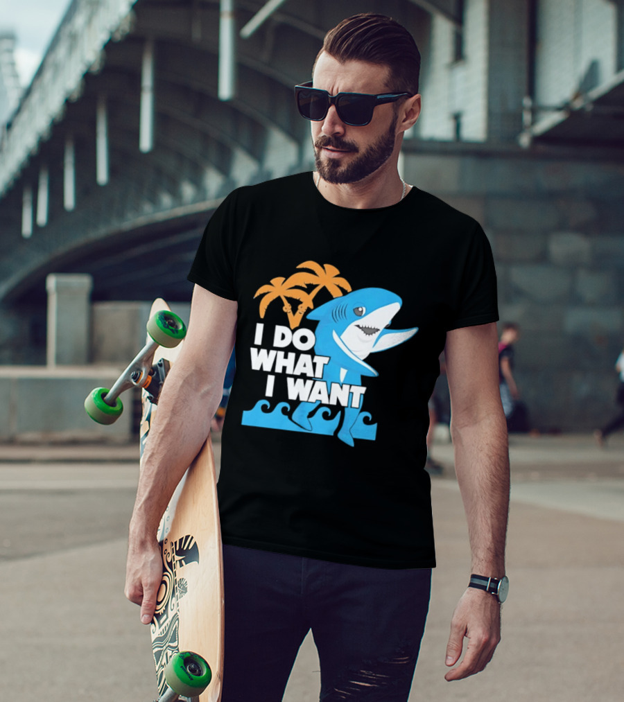 I Do What I Want Shark Palm Tree Sea Waves T-Shirt