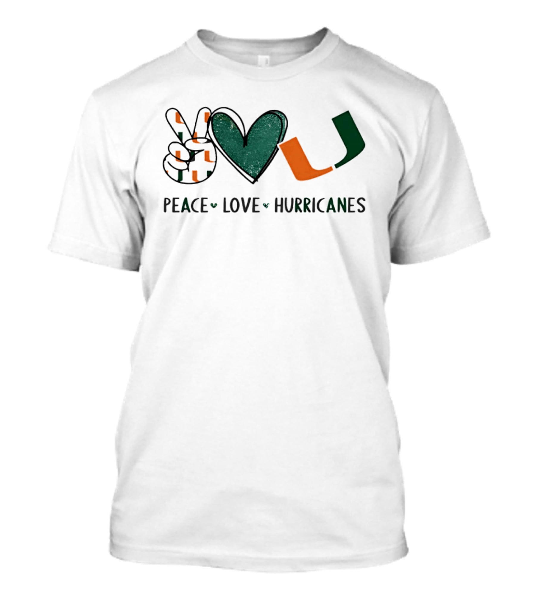 Peace Love Hurricanes Miami Hurricanes Football Hand Sign Heart Shape T-Shirt