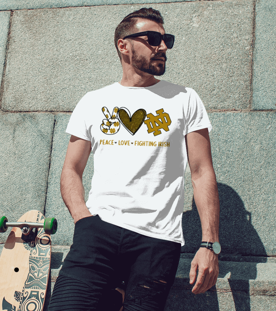 Peace Love Notre Dame Fighting Irish Hand Sign Heart Shape ND T-Shirt
