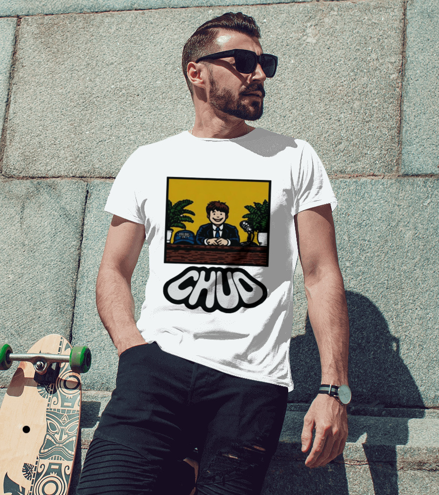 Fuentes Store Chud Comic Style Desk Scene With Microphone And Cap T-Shirt