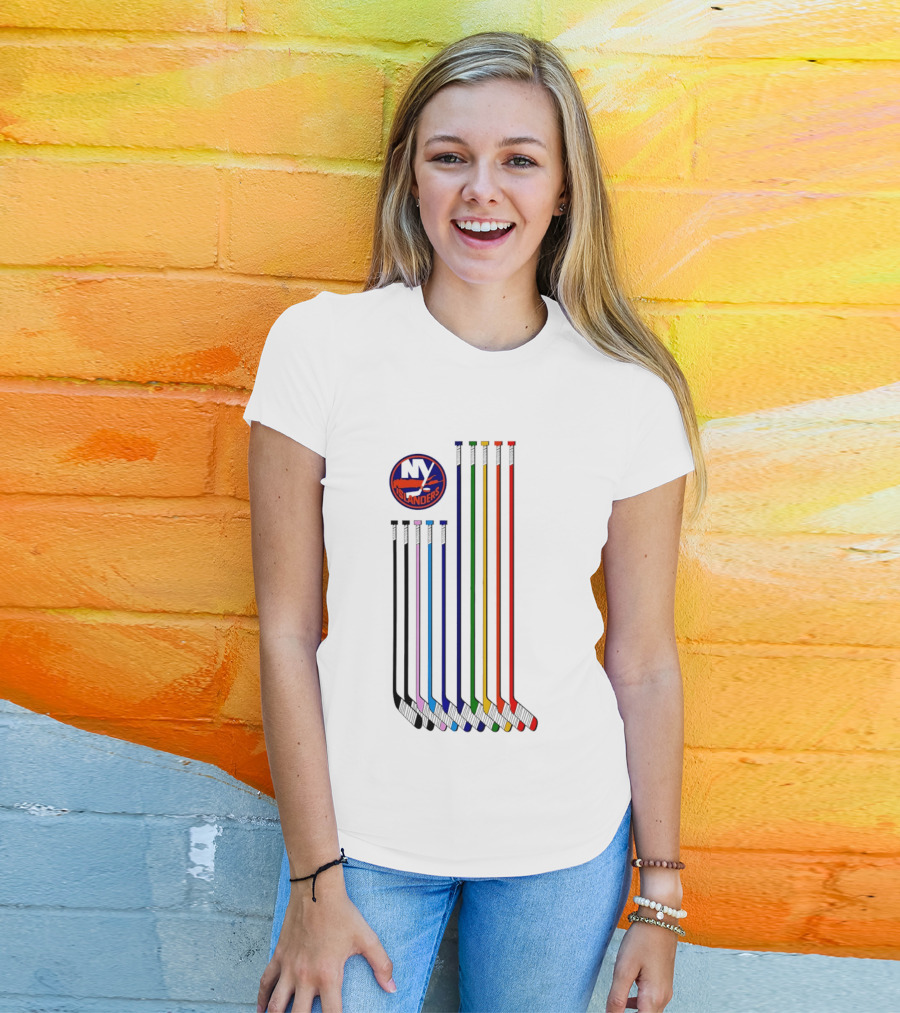 NY Islanders Hockey Pride LGBT Rainbow Sticks T-Shirt