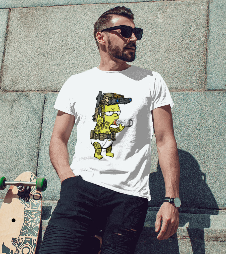 Bart Simpson Tactical Gear Night Vision Tattoo Parody Yung Bart T-Shirt