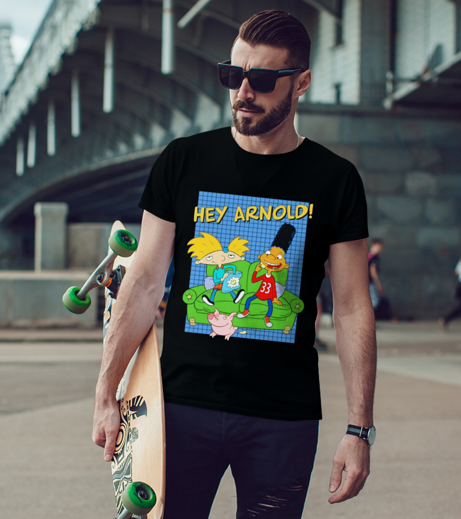 Hey Arnold Gerald And Abner Football Cartoon Couch Sitting T-Shirt