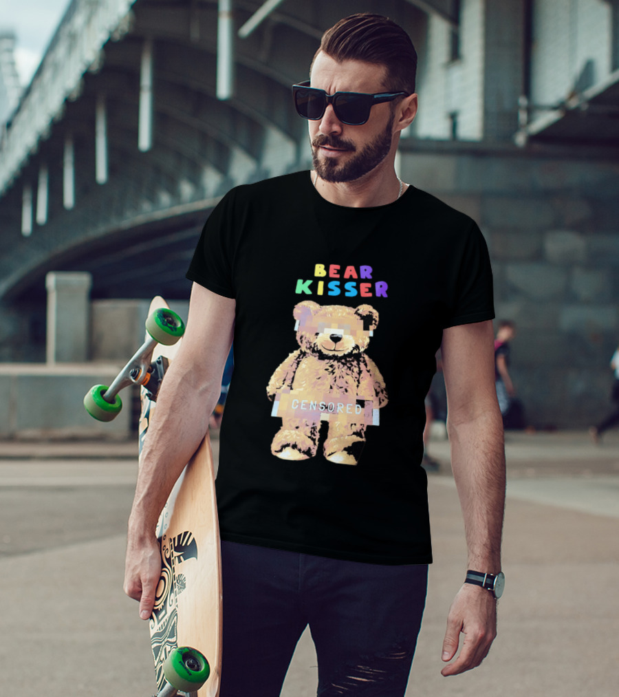 Bear Kisser Censored Pixelated Teddy Bear T-Shirt
