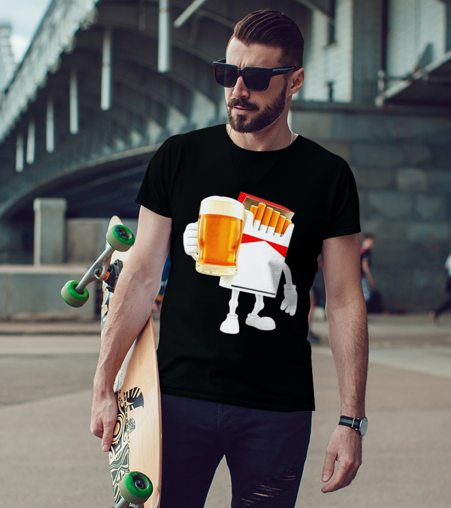 Pack Of Cigs With Beer Drinking Beer Smoking Cigarettes T-Shirt