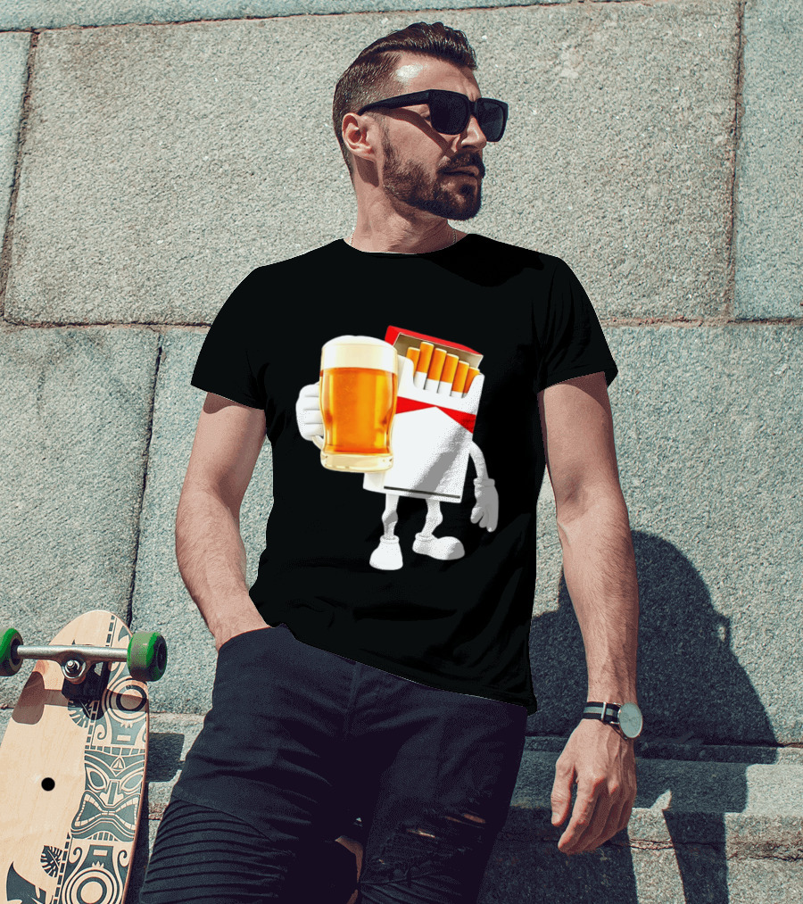 Pack Of Cigs With Beer Drinking Beer Smoking Cigarettes T-Shirt