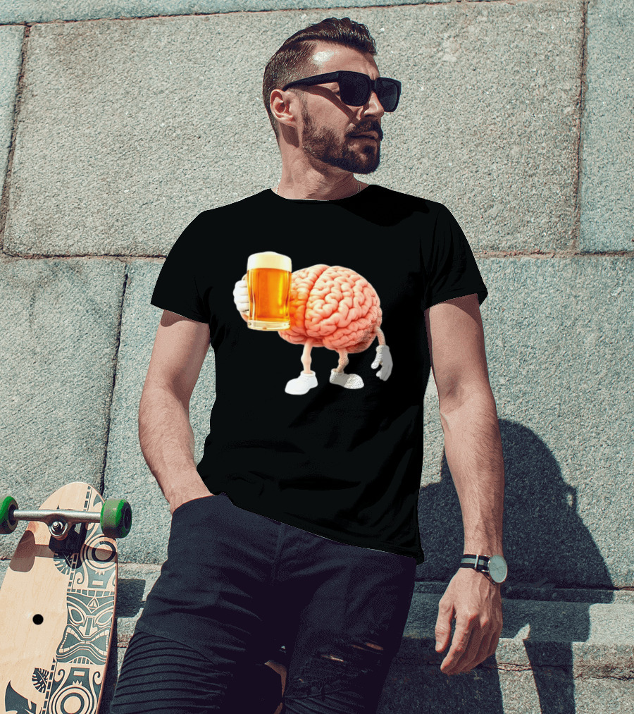 Brain Holding Beer Meme Fun Drinking Humor T-Shirt