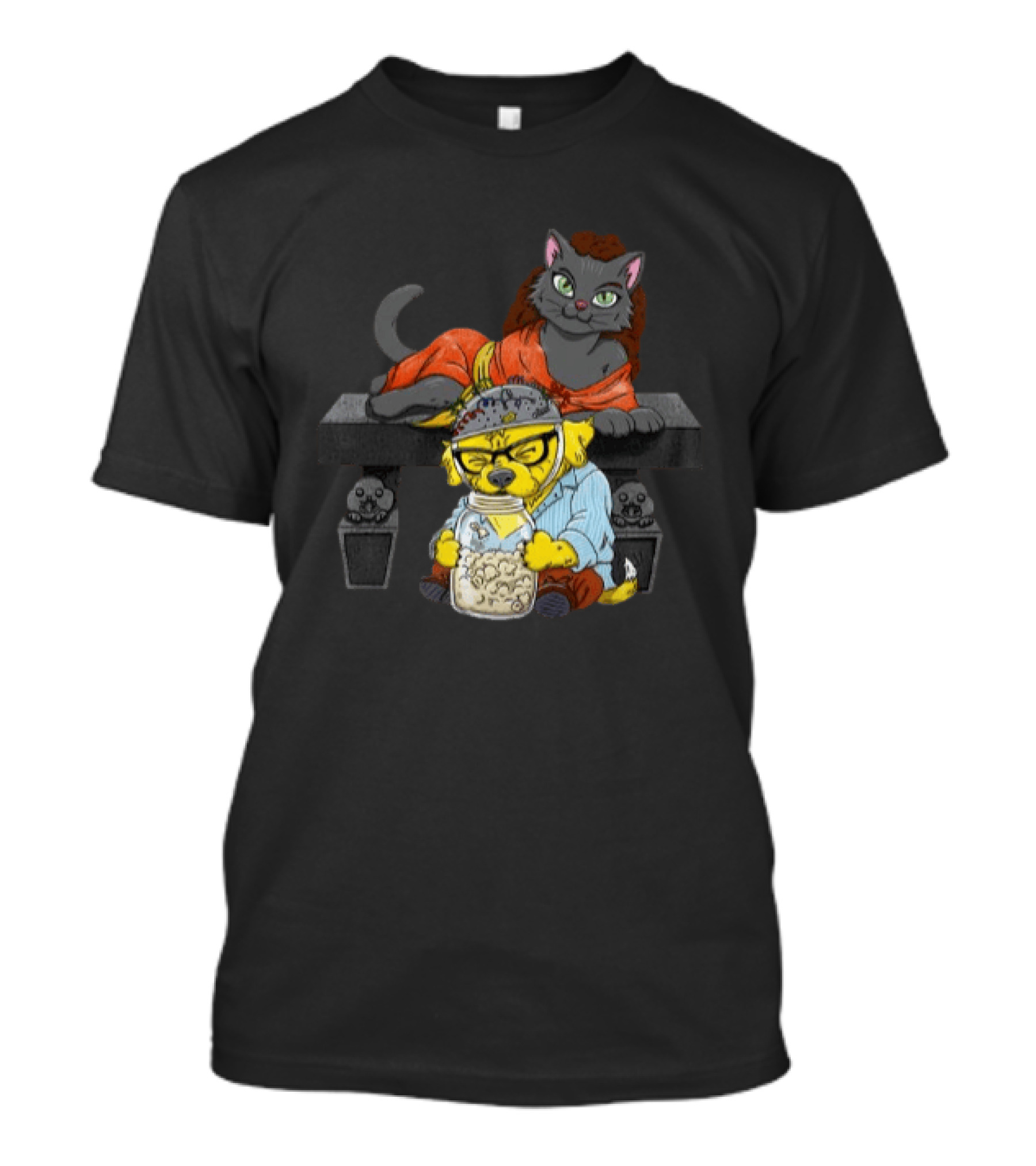 Proton Pets Cats And Dogs Mass Caring Together On Skull Bench T-Shirt