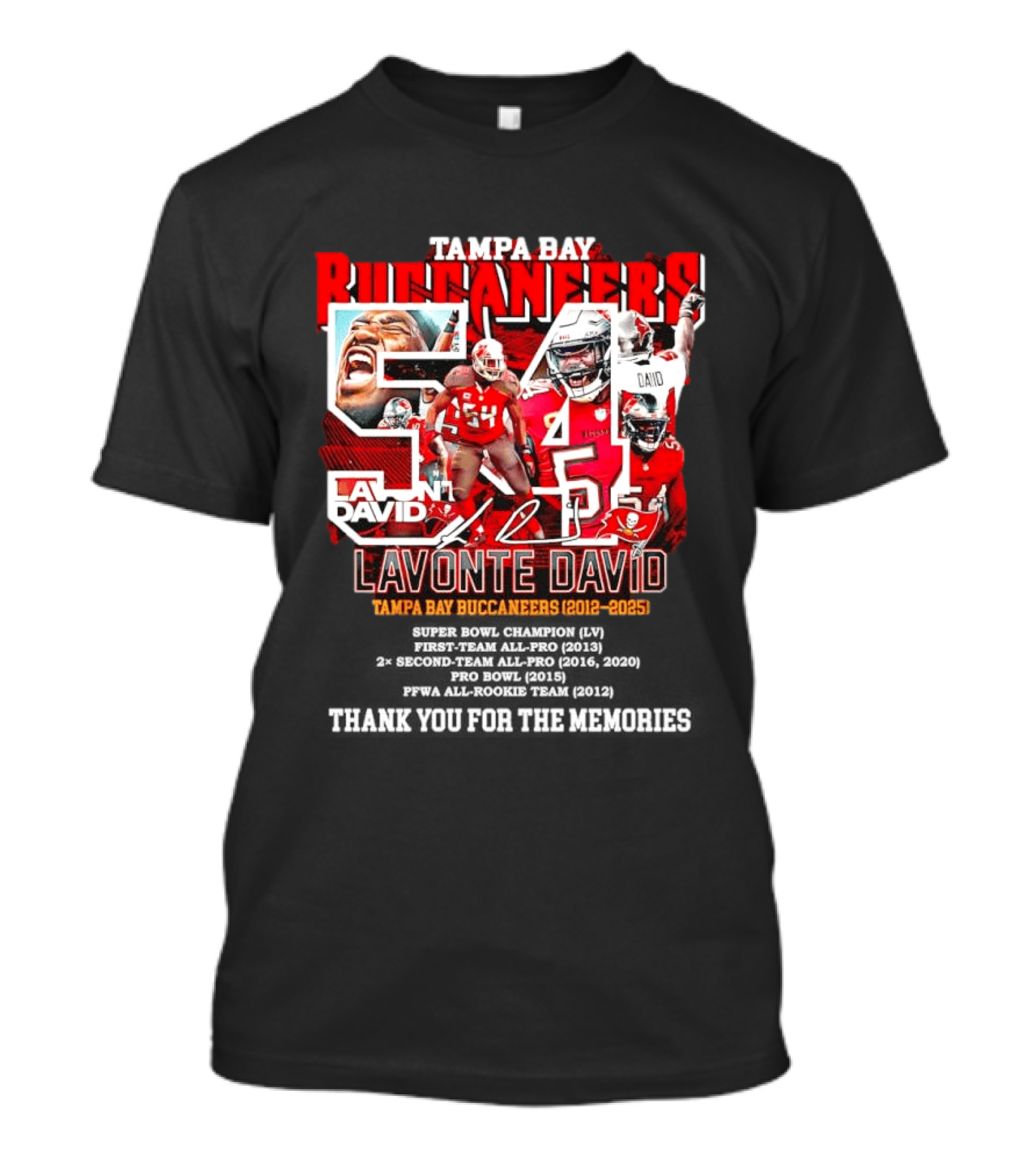 Lavonte David Tampa Bay Buccaneers 54 Thank You For The Memories 2012 2025 T-Shirt