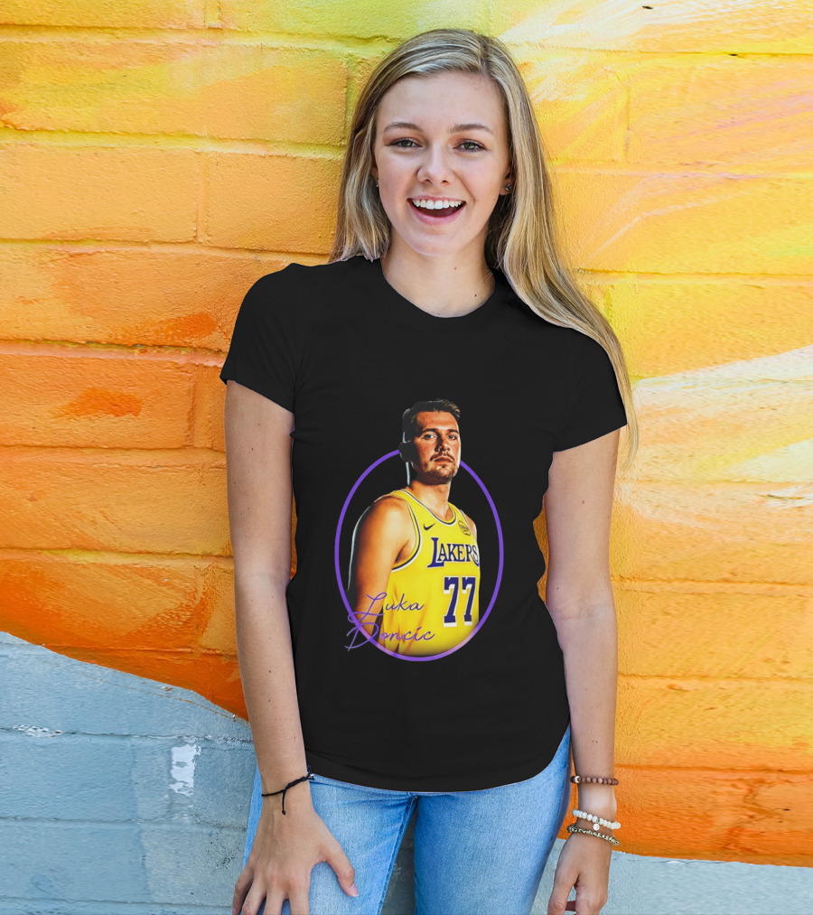 Los Angeles Lakers Luka Doncic 77 Yellow Jersey Image T-Shirt