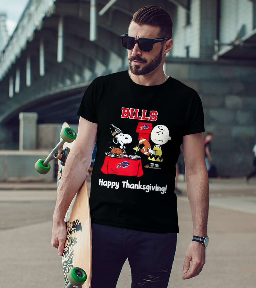 Snoopy And Charlie Brown Celebrate Buffalo Bills Happy Thanksgiving T-Shirt