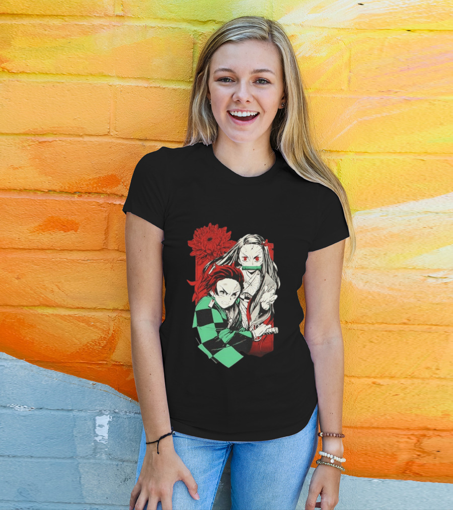 Tanjiro And Nezuko Demon Slayer Manga Red Flower T-Shirt