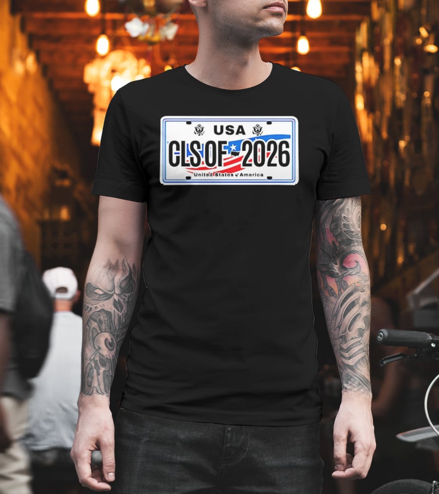 USA Class Of 2026 American Flag Graduation License Plate T-Shirt