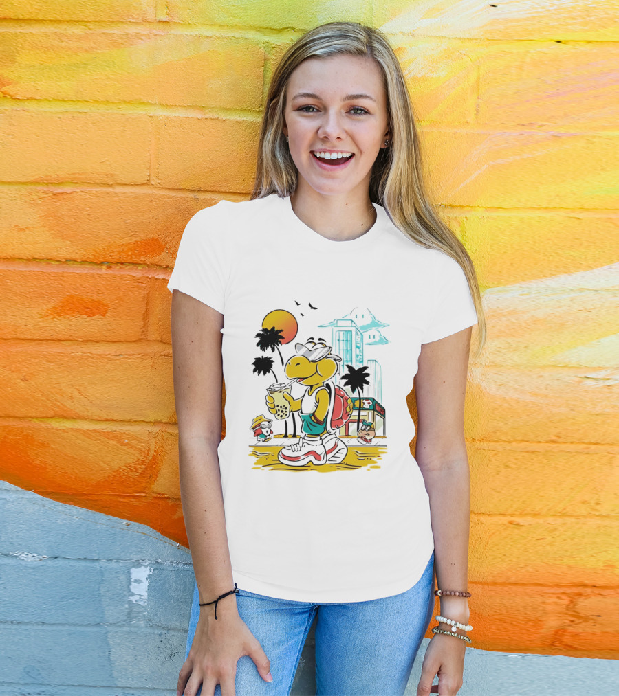 Koopa Troopa Beach Day Vibes With Bubble Tea And Palm Trees T-Shirt