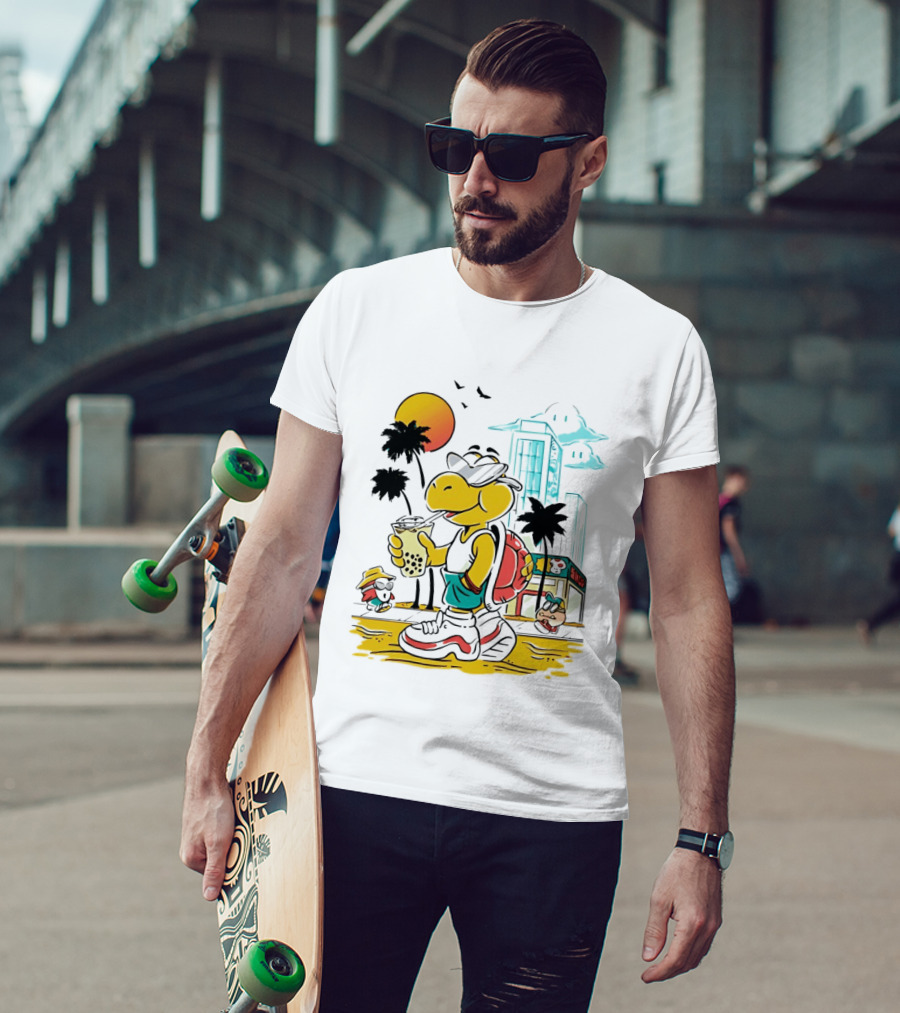 Koopa Troopa Beach Day Vibes With Bubble Tea And Palm Trees T-Shirt