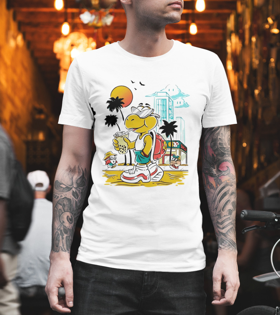 Koopa Troopa Beach Day Vibes With Bubble Tea And Palm Trees T-Shirt