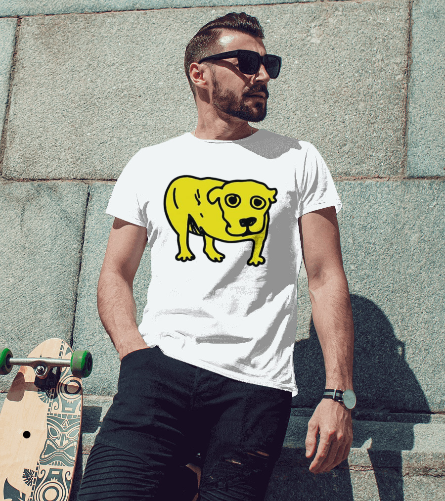 Tripod Dog Doodle Minimalist Yellow Canine Drawing T-Shirt