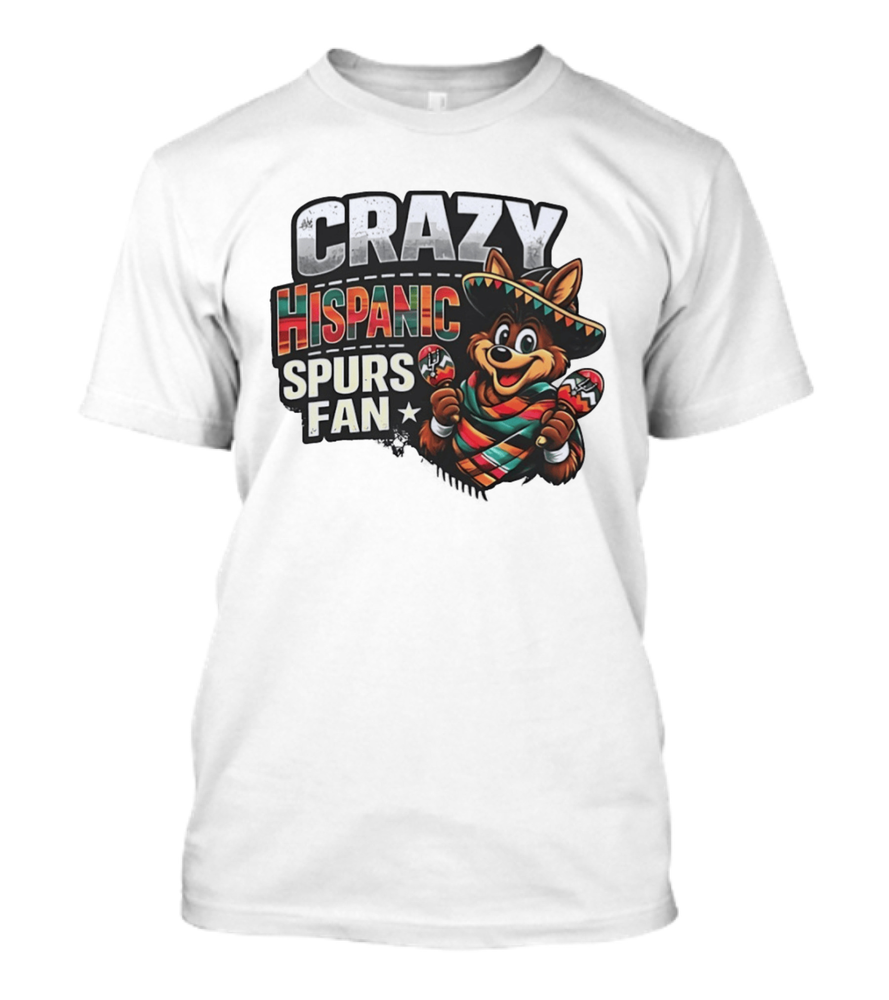 San Antonio Spurs Crazy Hispanic Spurs Fan Fiesta Coyote With Sombrero And Maracas T-Shirt