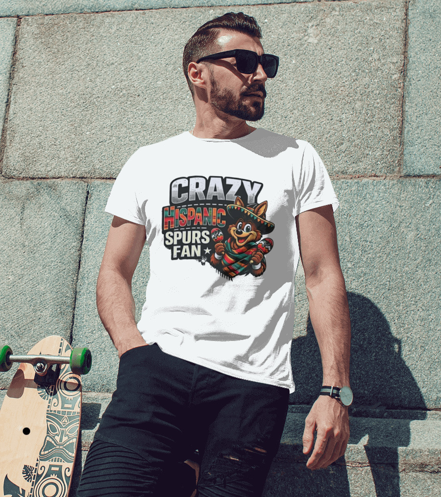 San Antonio Spurs Crazy Hispanic Spurs Fan Fiesta Coyote With Sombrero And Maracas T-Shirt