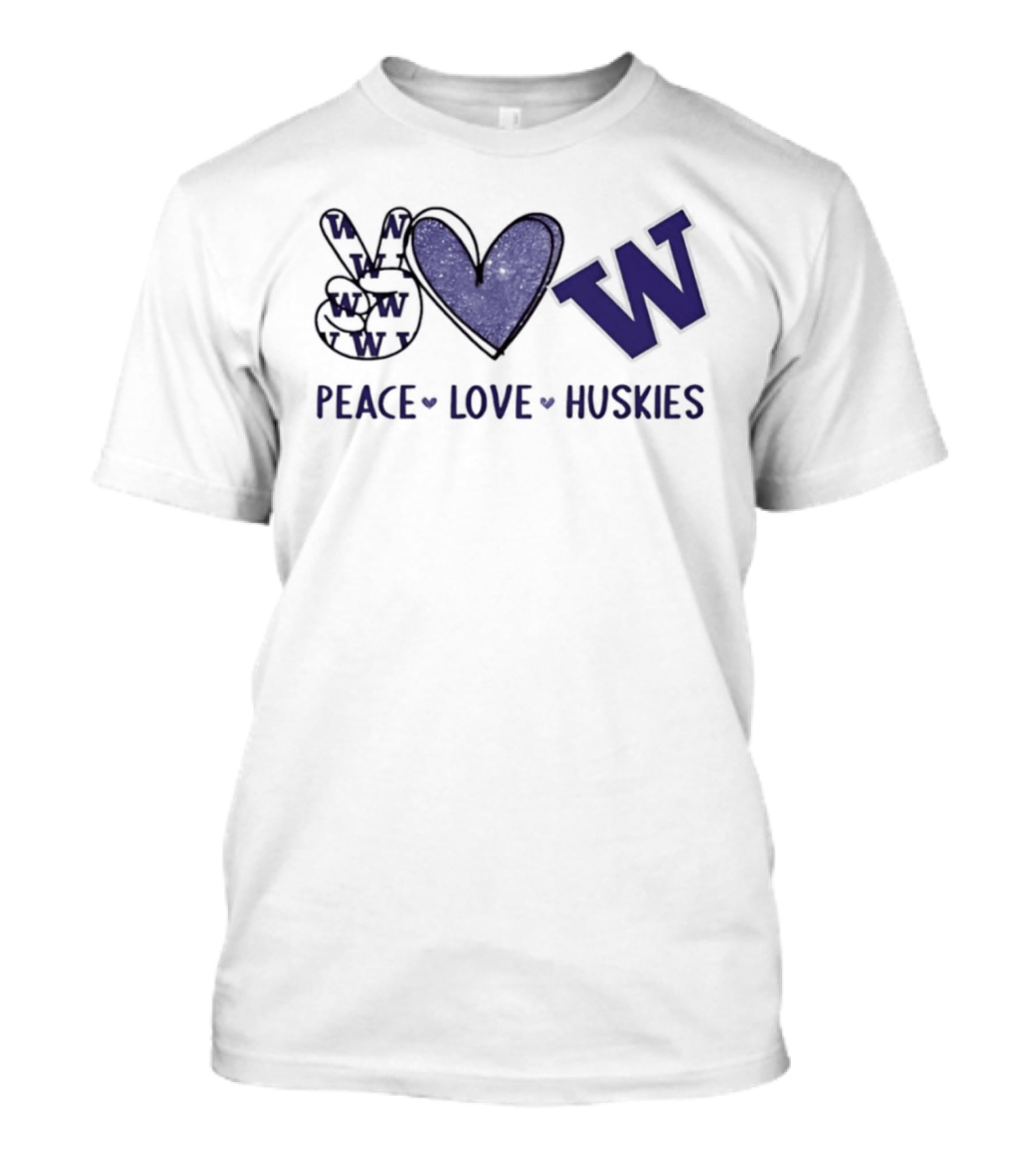 Peace Love Huskies Washington Huskies Football Hand Sign Heart Shape W T-Shirt