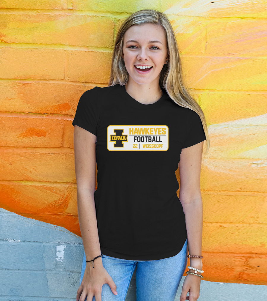 Iowa Hawkeyes Football 22 Weisskopf Black Gold T-Shirt